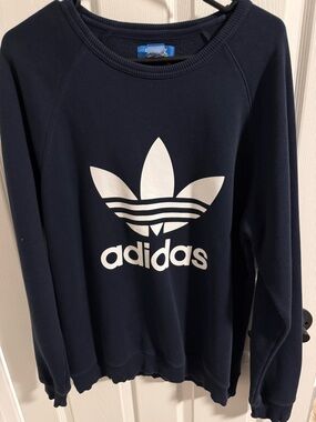 adidas Navy and White Trefoil Pullover Sweatshirt